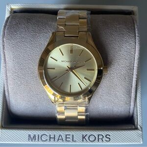 New Michael Kors MK3512 Mini Slim Runway Gold-Tone Analog Quartz Ladies Watch